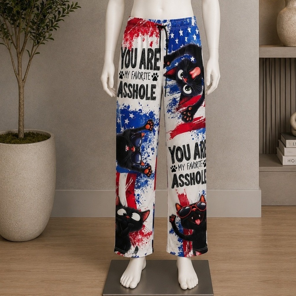 Unbranded Unisex Pajama Pants Funny Cat Patriotic USA Flag Graphic Small